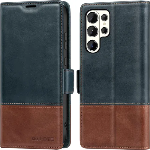 Miniatura 16 de KEZiHOME Funda para Galaxy S23 Ultra, de cuero genuino [bloqueo RFID], funda tipo cartera, ranura para tarjetas con tapa magnética y soporte