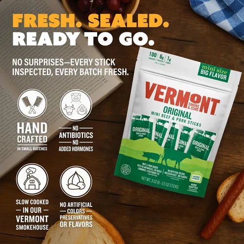 Miniatura 6 de Vermont Smoke & Cure - Palitos de carne originales de res y cerdo - Snacks de proteína - Snack más saludable para llevar para adultos y niños - 0.5