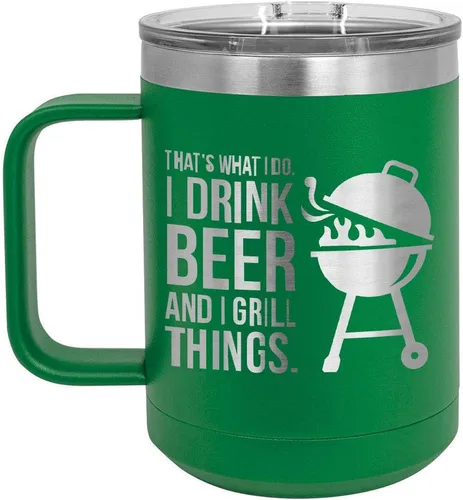 Miniatura 17 de Drink Beer Grill Things BLUE 15 oz Coffee Cup w/Slide Top Lid Insulated Travel Coffee Mug BBQ & Grilling Gift Idea For Men Who Have Everything