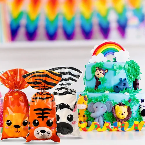 Miniatura 5 de 120 bolsas de golosinas para fiesta de animales de safari de la selva, bolsas de regalo de golosinas, bolsas de dulces de animales para selva