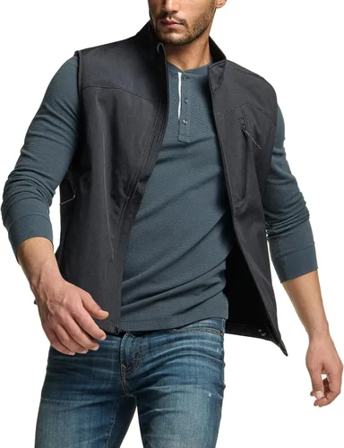 Miniatura 3 de TSLA - Chaleco Softshell sin mangas para hombre, chaleco cortavientos con cremallera completa, chaleco de senderismo, golf, viajes al aire libre.