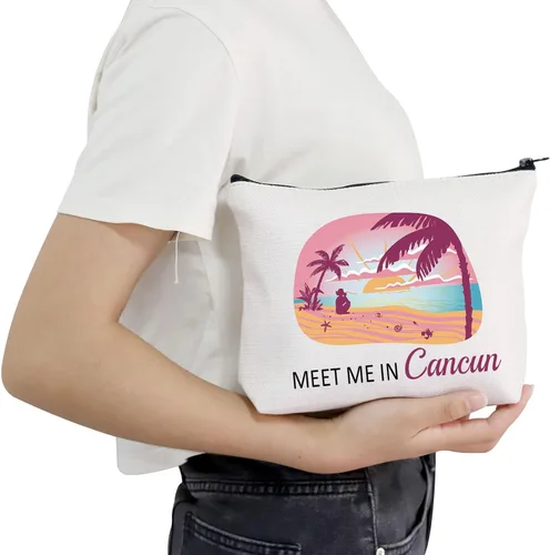 Miniatura 5 de POFULL Regalo de vacaciones en Cancún México Cancún Regalo de despedida de soltera Meet Me In Cancún Bolsa de cosméticos de viaje, Bolso Cancún