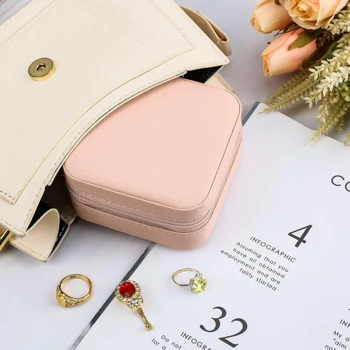 Miniatura 3 de Mini estuche de viaje de joyería, organizador de viaje de cuero para mujeres y niñas, pequeñas cajas de joyería para regalos, organizador de joyas