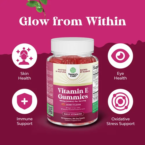 Miniatura 5 de Natures Craft Gomitas de vitamina E para el cuidado de la piel – Suplemento para la piel de 400 UI de vitamina E de alta potencia – Suplemento