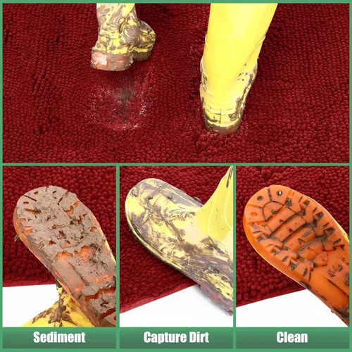Miniatura 4 de IM HOME Felpudo absorbente de felpilla para exteriores, 36 x 24 pulgadas, lavable, tapete para puerta de perro, antideslizante, tapete para Rojo