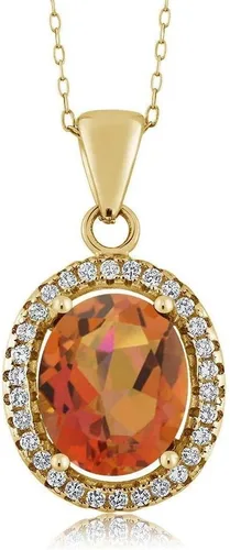 Miniatura 47 de Gem Stone King Collar con colgante de plata chapada en oro amarillo de 18 quilates de 0.433 x 0.354 in con piedra natal ovalada para mujer