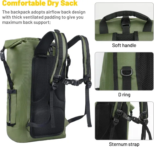 Miniatura 3 de MIER Mochila impermeable Saco con cierre de parte superior enrollable Bolsa seca ligera, Mochilas tipo mochila