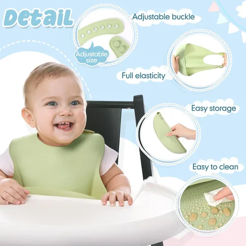 Miniatura 3 de Mepase Baberos de silicona impermeables Baberos de silicona suaves ajustables para alimentación de bebés unisex suministros de alimentación