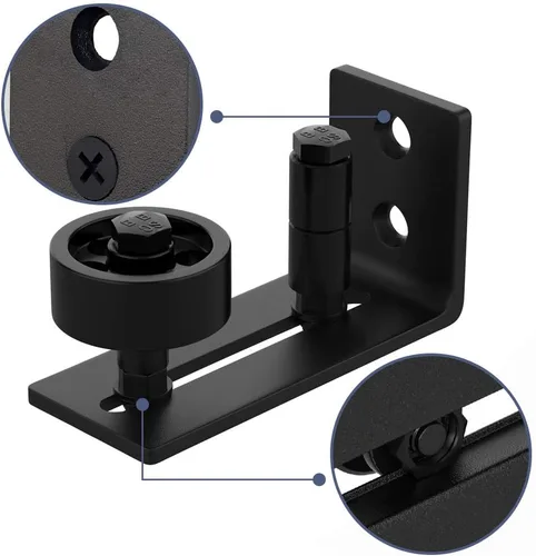 Miniatura 9 de WINSOON Guía de suelo para puerta corrediza de granero, accesorios montados en la pared para rodillos de estancia ajustables con parte inferior Negro