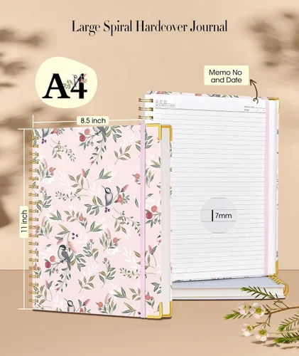 Miniatura 3 de Diario en Espiral Lindo para Mujeres, Cuaderno de 200 Páginas con Líneas 8.5” x 11”, A4 de Gran Tamaño con Tapa Dura en Espiral con Papel Grueso
