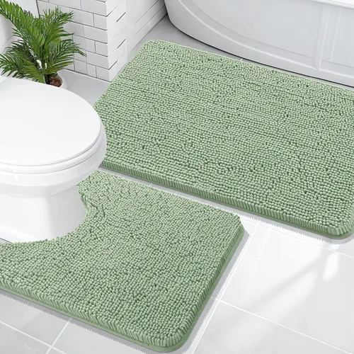 Miniatura 131 de OLANLY Juego de alfombras de baño de 2 piezas, alfombras de baño de chenilla suave y absorbente y alfombra de contorno en forma de U para inodoro