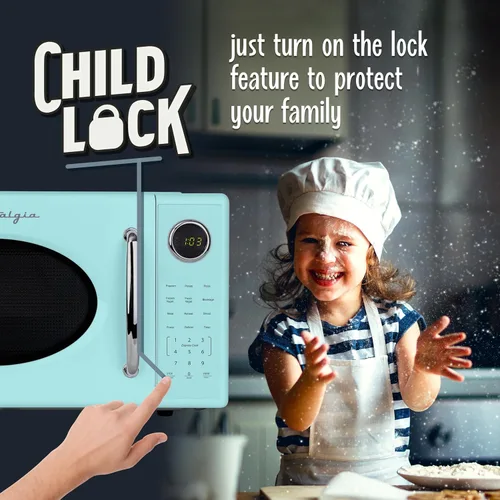 Miniatura 4 de Nostalgia Retro - Horno microondas de 1000W, capacidad de 1.1 pies cúbicos – Bloqueo de seguridad para niños, 8 ajustes de cocción automática