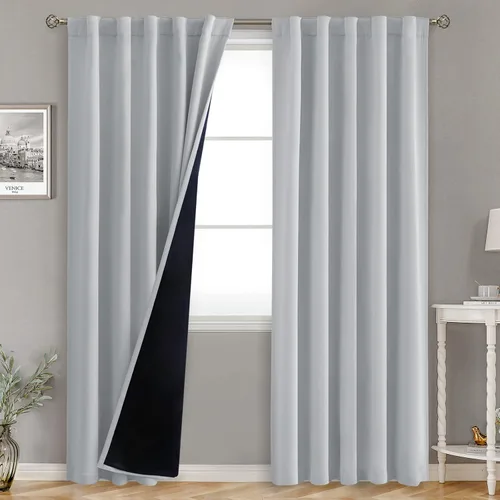 Miniatura 150 de BGment Cortinas 100% opacas beige de 63 pulgadas de largo con forro aislante térmico, bolsillo para varilla y lengüeta trasera de doble capa