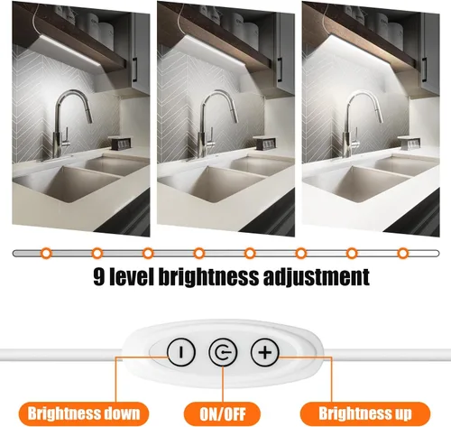 Miniatura 3 de GLVSAE Luces para debajo del gabinete, barra de luz enchufable de 12 pulgadas, luz LED de armario, luz blanca fría de 6000 K, barra de luz regulable