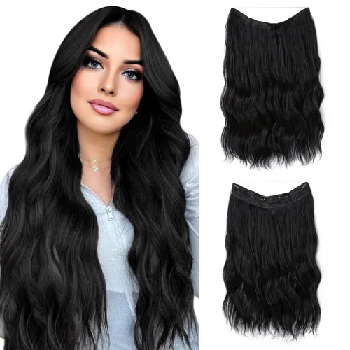 Miniatura 25 de SARLA Extensión de Cabello con Alambre Invisible con 3 Clips Pieza de Cabello Sintética Corta de Ondas de Playa Diadema Transparente Ajustable