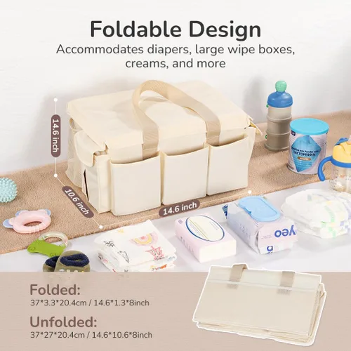 Miniatura 3 de YOHOOLYO Organizador de Caddy de Pañales para Bebé, Cesta de Almacenamiento Portátil Grande para Artículos Esenciales de Recién Nacidos