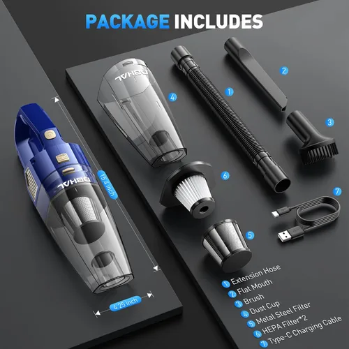 Miniatura 7 de Aspiradora de mano inalámbrica, 15000 PA, potente aspirador de succión para automóvil, ligero con múltiples accesorios, aspiradora de mano