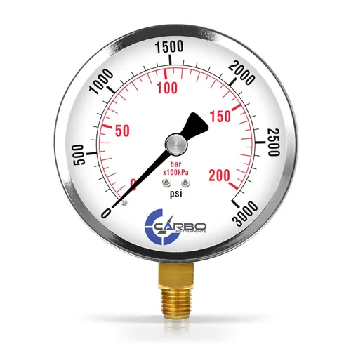 Miniatura 22 de Manómetro de vacío seco de 0 a -30 inHg, dial de 4", montaje inferior de 1/4 NPT, caja de acero cromado, piezas humedecidas de latón, doble escala