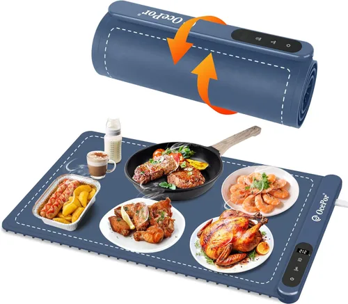 OcePor (XL 24 x 15 pulgadas), bandeja de calentamiento eléctrica, calentador de alimentos plegable para fiestas, bufés, reuniones familiares, Azul