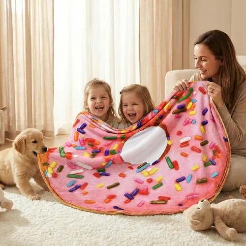 Miniatura 2 de Vessia Manta de Tiro con estampado de rosquillas rosadas, manta realista y divertida de comida para adultos y niños, 300GSM, suave manta de tiro