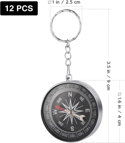 Miniatura 3 de Toyvian 12 llaveros de brújula – Colgante de brújula pirata de aleación para niños, recuerdos de fiesta temática de viaje, decoraciones