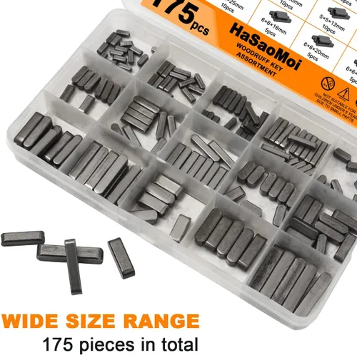 Miniatura 4 de Juego de 175 piezas de llaves Woodruff surtido, llaves de pluma de extremo redondo de acero inoxidable de 8mm-30mm con 15 tamaños, juego de llaves