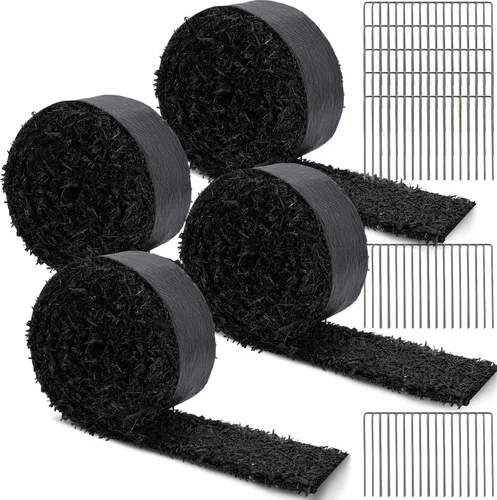 Frienda 4 rollos de mantillo de goma para paisajismo reciclado, color negro, rollo de mantillo de goma permanente, tapete para bordes de jardín,