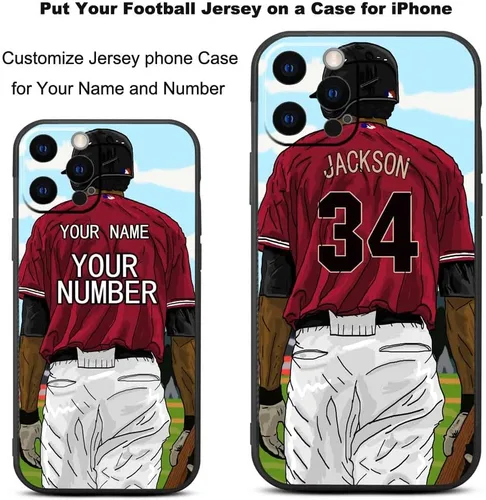 Miniatura 3 de Funda negra con nombre y número personalizable de camiseta de béisbol para iPhone 14 13 12 11 Xs Max XR 8 7 6 Plus 11 Pro mini, silicona
