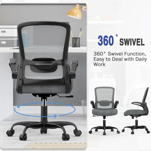 Miniatura 3 de Mimoglad Silla de oficina ergonómica – Silla de escritorio con reposabrazos abatibles y reclinable de 135°, soporte lumbar ajustable – Silla de Gris