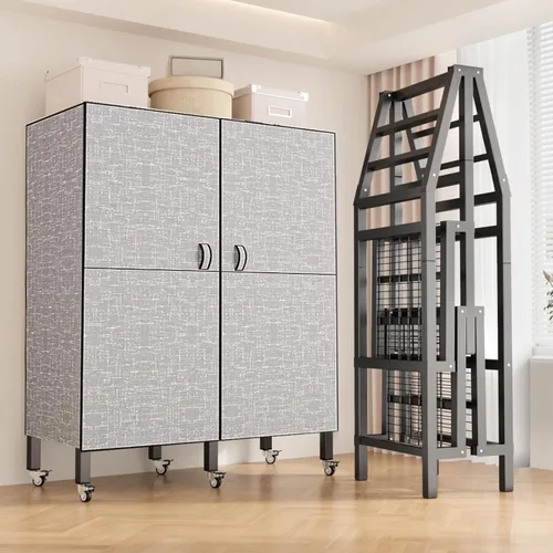 Miniatura 8 de Armario plegable portátil con ruedas, 2000 libras, perchero resistente con tapa, perchero de metal independiente para ropa, sistema
