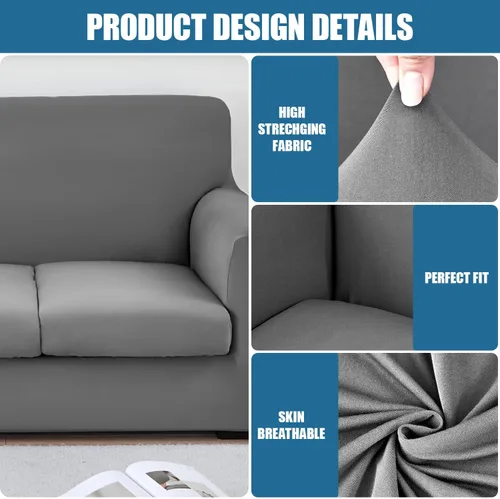 Miniatura 5 de JQinHome Funda elástica para sofá de 2 piezas Fundas para sofá, funda para sillón con funda de cojín separada para silla, protector de muebles