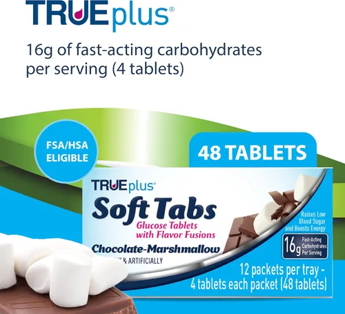 Miniatura 2 de TRUEplus Soft Tabs - Tabletas de glucosa, masticables, sabor a malvavisco de chocolate, 0.63 onzas de carbohidratos de acción rápida, sin grasa, sin