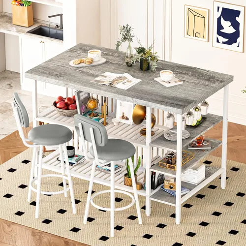 Miniatura 2 de DKLGG Juego de mesa de comedor de 3 piezas para 2, isla de cocina con asientos y almacenamiento, juego de mesa de bar industrial y sillas, juego