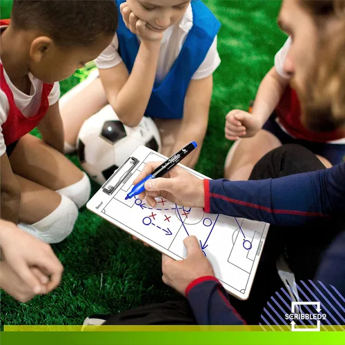 Miniatura 2 de Scribbledo Tabla de entrenamiento de fútbol de borrado en seco de 15 x 9 pulgadas, pizarra blanca de fútbol para entrenadores, accesorios