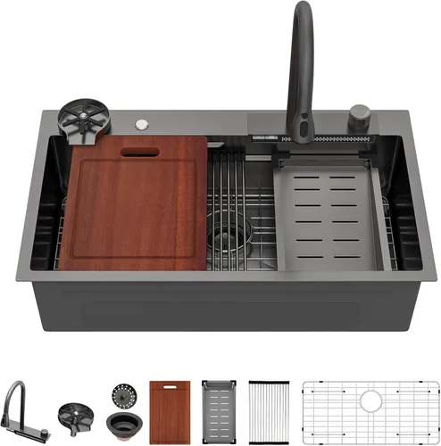 Miniatura 14 de Sarlai 15 Fregadero de Barra de 15x15 Pulgadas para Cocina, Fregadero de Barra de Acero Inoxidable de Calibre 16, Estación de Trabajo con Repisa