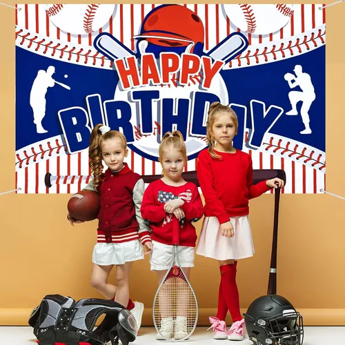 Miniatura 4 de Decoraciones de fiesta de béisbol con texto en inglés «Happy Birthday» para niños, adolescentes – Cartel grande con temática deportiva