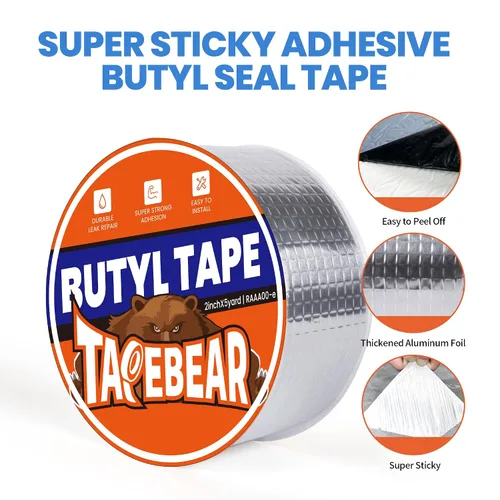 Miniatura 5 de TAPEBEAR Cinta de Butilo 12 pulgadas x 16 pies, Cinta de Sellado de Conductos de Aluminio Sellador Impermeable Cinta de Reparación para Techo de RV