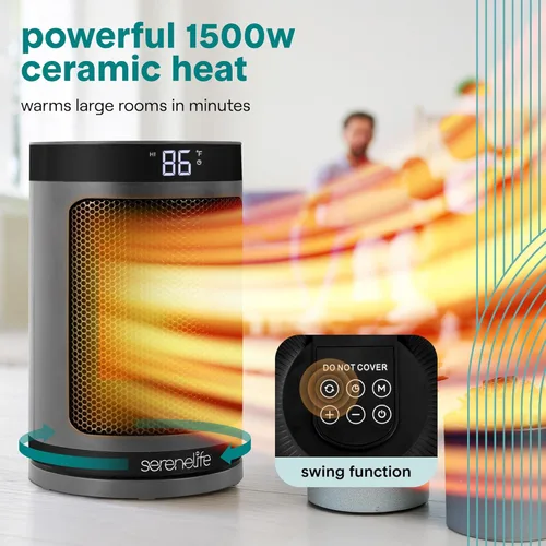 Miniatura 3 de SereneLife Calentador de espacio inteligente: calentador eléctrico para interiores de 1500 W con termostato, control remoto, temporizador de 12 WiFi
