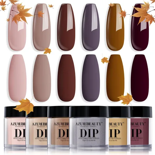 Miniatura 10 de AzureBeauty Juego de uñas en polvo de inmersión, 6 colores marrón nude, tonos de piel, polvo de inmersión natural, arte de uñas francés, salón