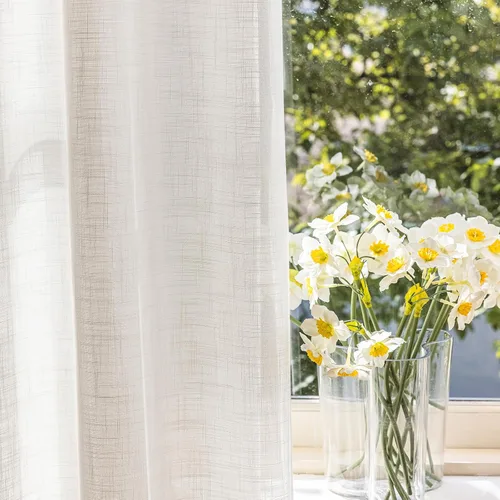 Cortinas traslúcidas con textura de lino blanco de 54 pulgadas de largo, juego de 2 paneles de cortinas semitransparentes para sala de estar,