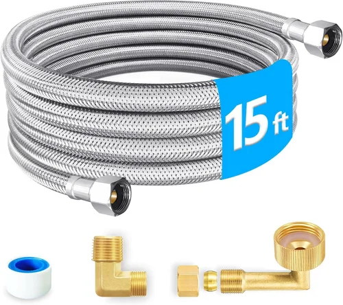 Kit de instalación para lavavajillas, kit de manguera trenzada de acero inoxidable de 15 pies, tubo interior PEX de grado alimenticio, línea de