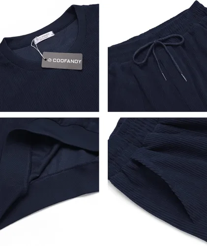 Miniatura 67 de COOFANDY Conjunto deportivo de 2 piezas para hombre, sudadera de manga larga, sin botones, para deportes, casual, fitness, trotar