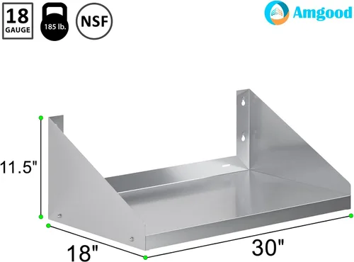 Miniatura 3 de AmGood Estante de pared de acero inoxidable con protectores laterales (30 pulgadas de largo x 18 pulgadas de profundidad)