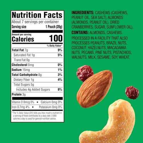 Miniatura 2 de Emerald Nueces anacardos y almendras con arándanos secos, 7 unidades (paquete de 1) Paquetes individuales de 100 calorías de mezcla de nueces