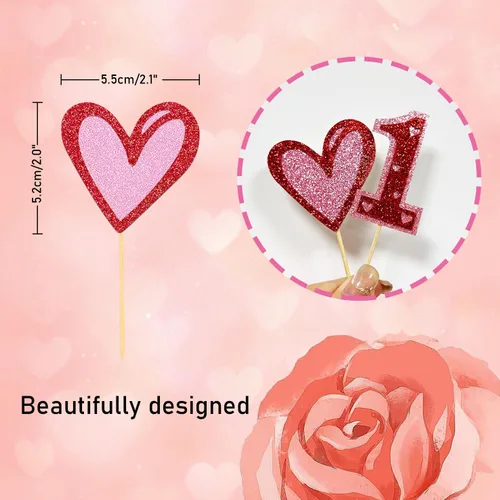 Miniatura 2 de 24 adornos para cupcakes para el día de San Valentín, 1er cumpleaños, temática de dulce amor, decoración de pastel para el día de San Valentín, 1er
