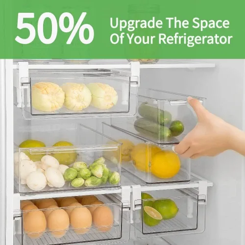Miniatura 3 de vacane Contenedores organizadores de nevera, cajón de refrigerador de plástico transparente con asa, organizador de cajón de refrigerador extraíble