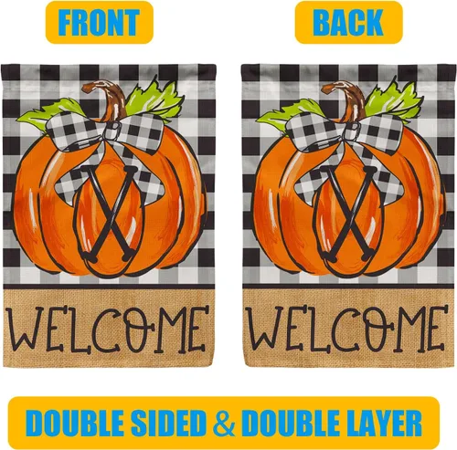 Miniatura 4 de PAMBO CFA72-1X - Bandera de jardín de calabaza con monograma, bandera de otoño de 12 x 18 pulgadas, doble cara para apellido familiar, inicial