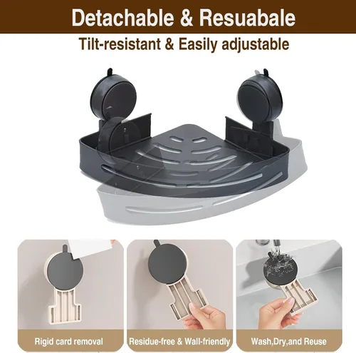 Miniatura 5 de XDMASU - Paquete de 2 estantes esquineros con ventosa, organizador de pared para baño, sin taladro, organizador de ducha triangular que ahorra