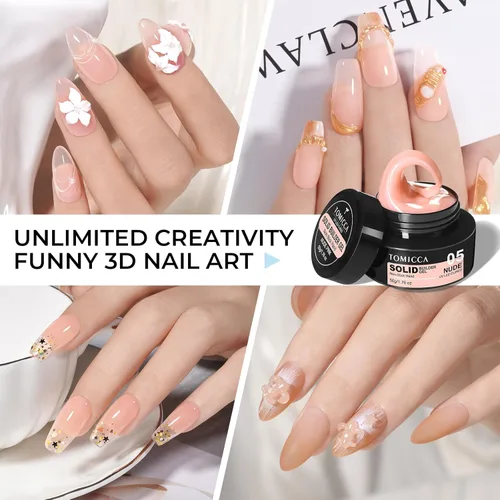 Miniatura 2 de TOMICCA Gel Duro 3D para Arte de Uñas Gel Constructor Sólido para Uñas 50g Gel de Uñas 3D Gel de Escultura para Arte de Uñas No Pegajoso Mano Gel