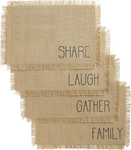 Elrene Home Fashions Farmhouse Living Sentiments - Manteles individuales de arpillera, color bronceado, juego de 4